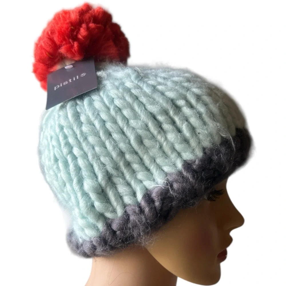 Pistil Warm Chunky Knit Beanie w Pom Pom Mint/Menthe Color NWT OS Taille Unique